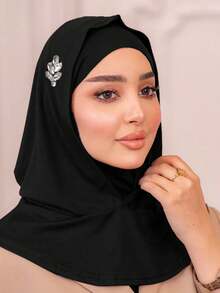 Ready To Wear Modest Breathable Stretchy Jersey Fabric Pull-On Headscarf With Heavy Leaf Rhinestone Embellishment, Double Layer With Inner Lining Cap, Instant Hijab - Multicolor - View 5
