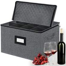 Caja de almacenamiento para copas de vino con divisores para 12 unidades contenedor de almacenamiento de cerámica rígida estuche de cristalería apilable con asas y etiqueta almacenamiento - Grisoscuro - Ver 9