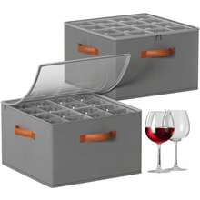 Foyego - Caja almacenamiento para con divisores recipientes almacenamiento cristalería cajas de almacenamiento con capacidad para 32 copas de vino recipientes - Gris - Ver 9