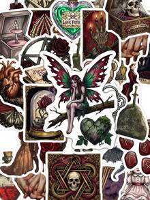 50Pcs Dark Victorian Gothic Stickers, Vintage Occult Decals For Daily Accessories, Desk Decor, Laptop, Water Bottle, Party Favors & Gifting, Back To School - Multicolor - View 1