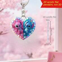 1pc Heart-Shaped Rhinestone Stitch & Angel 2D Acrylic Keychain, Lilo & Stitch Cartoon Couple Pendant Key Ring, Shiny Crystal Bag Charm, Valentine's Day Birthday Gift, Suitable For Teenage Girls, Women's Car Backpack Handbag Accessory, Cute Keychain, Women's Keychain, Key Chain, Keychain Pendant, Women's Car Accessory, Back To School - Multicolor - View 9