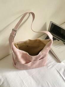 1pc Women's Contrast Plaid PU Shoulder Crossbody Bag, Large Capacity Crescent Shaped Handbag, Suitable For Commuting, Shopping, Gift - Pink - View 5