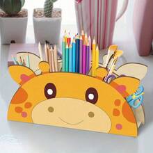 1pc Wooden Giraffe Desk Organizer - Cute Animal Pen Holder Suitable For Office And Classroom, Self-Adhesive, Can Hold Makeup Brushes And Classroom Supplies - Multicolor - View 3