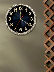 1 pieza Reloj de pared de lujo con marco de rombos negro y dorado, diseño plano 2D - Adecuado para decoración de dormitorio, sala de estar, oficina, cocina y baño - 10/12 pulgadas (Baterías no incluidas), diseño plano 2D - Multicolor - Ver 4