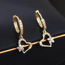 1 par de pendientes con colgante de corazón sintético de moda y temperamento, pendientes versátiles y fáciles de usar como regalo para mujeres en vacaciones o citas - Multicolor - Ver 3