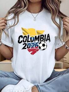 Camiseta con estampado gráfico para mujer, camiseta de fútbol 2026 para mujer y hombre, camiseta unisex, ropa deportiva para fanáticos de la selección nacional, camiseta gráfica, blusa básica para mujer, blusa negra para mujer, camiseta estilo urbano, camiseta casual para festivales/diario. - Negro - Ver 6