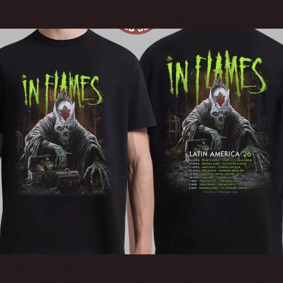 In Flames Latin America 2026 Schedule Dates Two Sided T-Shirt - Black - View 1