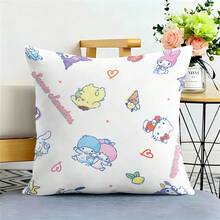 Miniso Funda de cojín con personajes de Sanrio, funda de cojín con patrón blanco con Hello Kitty, My Melody, Cinnamoroll, Little Twin Stars y Pompompurin para sofá, sala de estar, dormitorio y decoración del hogar - Color - Ver 4