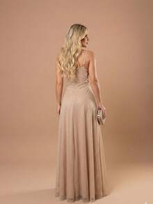 Gabi Dress With Sparkling Tulle And Crossed Side Detail - Champagne - View 3