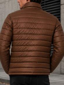 Men's HPC Polo Fleece Puffer Jacket, Warm, Casual, Basic, No Hood, Youthful And Modern Style, Ideal For Winter Or Cold Weather - 棕色 - 查看 2