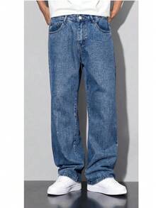 Men's Balloon Jeans, Straight Leg, Baggy Premium Streetwear, Oversized, Rapper Denim, Skater Style, Loose Fit - 藍色的 - 查看 7