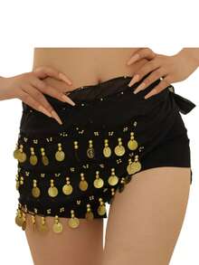 Tiara + Bracelet + Necklace And Scarf Set With Arabic Coins For Dance - Black - View 3