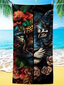 Vintage Tiger & Leopard Floral Pattern Beach Towel, Extra Large Absorbent Quick Dry Beach Wrap, Versatile Shawl For Beach Photography & Sun Protection - A - View 14