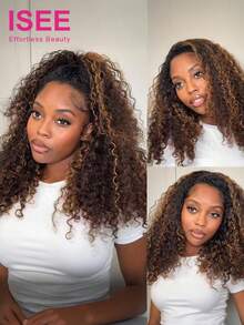 ISEE Wear Go Half Wig Water Wave Flexible Fit 3 In 1 Half Wig With Drawstring Natural Hairline Honey Highlight Ombre Color Highlight Wear And Go Glueless Human Hair Wig Pre-Plucked Hairline 180% Density 16-28 Regular Inch Unprocessed Virgin Hair Daily Use For Women - S2/30 - View 2