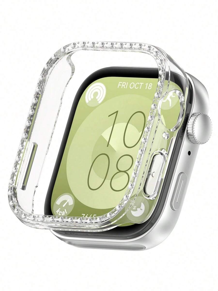 1个透明闪亮单排水钻表壳，适用于华为Watch Fit 3和Fit 4，闪亮夺目的表壳保护套，时尚智能手表表壳，魅力闪耀的表壳保护套，时尚配饰表壳，优雅装饰表壳，奢华闪亮的表壳保护套，精美闪亮的表壳，适合女性佩戴，适合作为礼物送给女友、朋友、家人，适合派对、日常出行、旅行、约会等场合。