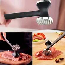 1pc Stainless Steel Meat Tenderizer, Double-Sided Meat Mallet, Steak Pounder, Kitchen Tool, Meat Tenderizing Hammer, Suitable For Picnic, Travel, Camping, BBQ - Metal Material - Black and Silver - View 7