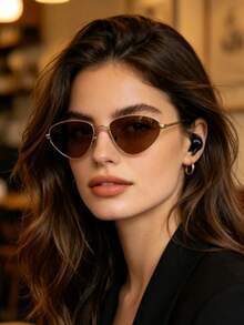 1 Pair New Triangle Ocean Lens Small Frame Metal Fashion Street Style Decorative Fashion Glasses - Golden Tea - View 2
