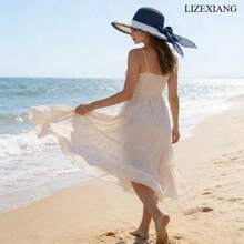 Stylish Straw Hat With Bowknot,Hats For Women,Beach Hats For Women,Elegant Women's Sun Hat, Beach Sun Protection Hat, UV Protection Hat - 藏蓝色 - 查看 2