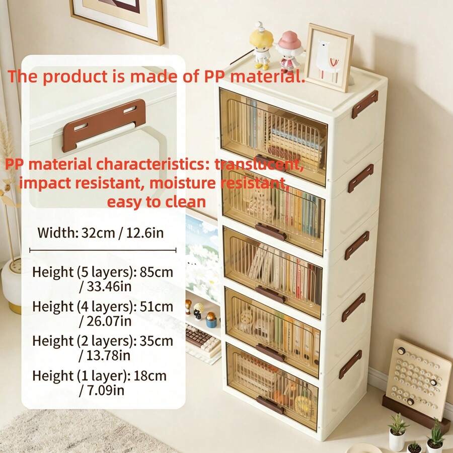 5-Layer Stackable Plastic Storage Box With Lid - Wardrobe Organizer Cabinet, 32-Inch Wide Foldable Box, Collapsible Storage Container, Craft Organizer Box, Suitable For Home, Pantry, Office, Dorm (No Wheels)