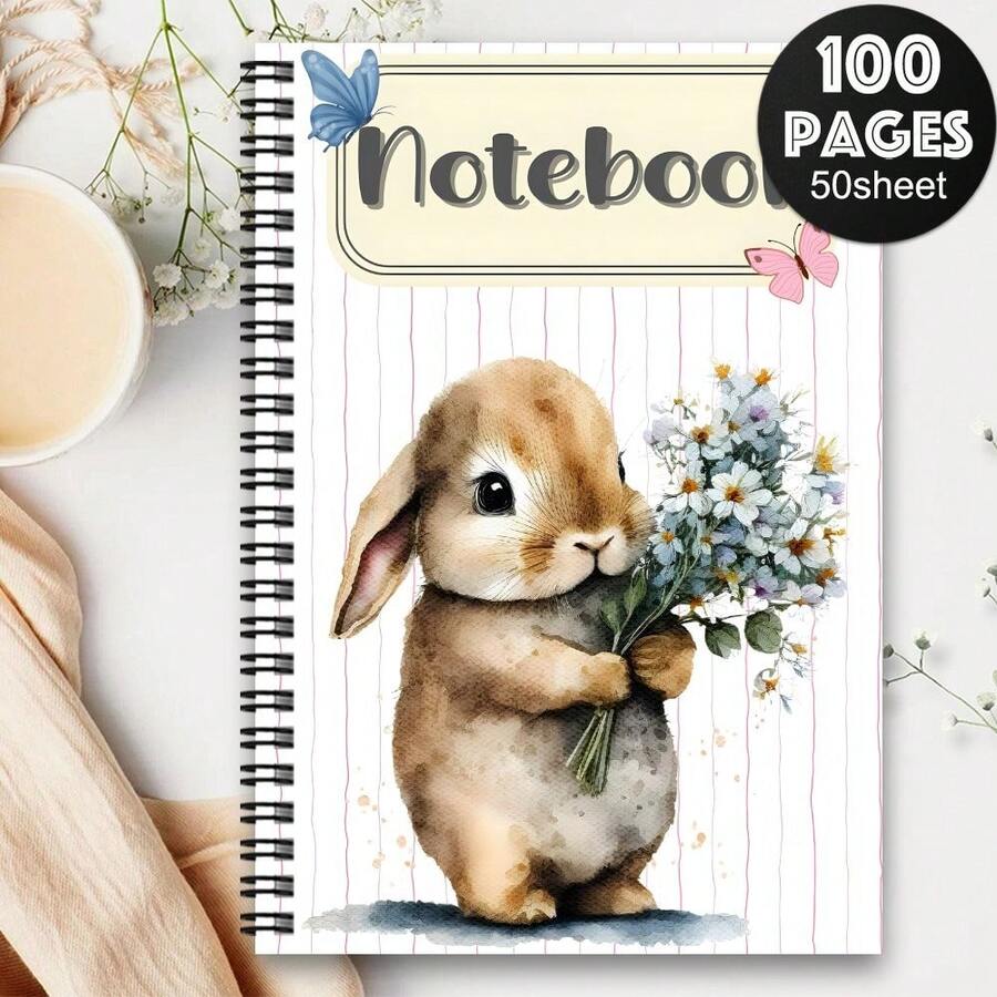 1 pieza Cuaderno de espiral con tema de Pascua, diario de viaje, planificador de oficina lindo con conejo, libreta decorativa con huevos, diario diario, regalo de fiesta, libro de visitas, planificador de reuniones, regalo de cumpleaños para mujer, cuaderno con patrón de mariposa floral y conejo - B - Ver 1