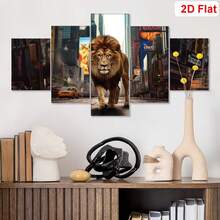 5 piezas de arte en lienzo sin marco con impresión abstracta moderna de león, decoración de pared de león, león majestuoso en su hábitat natural con agua reflectante y vegetación, lienzo con marco de madera para decoración de sala de estar, dormitorio, oficina, listo para colgar - león - Ver 7