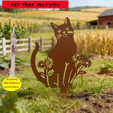 2D Flat, 1pc Silhouette Cat, Acrylic Garden Art Stake - Cute Animal Design, Outdoor Decor, Durable Material, Lawn Art Marker, Patio Yard Decoration, Vintage Style, Perfect Gift - A - View 5