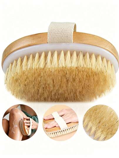 1/2pcs Natural Bristle Body Exfoliating Brush, Shower Brush, Back Scrubber, Dry & Wet Dual Use Body Scrub Brush, Suitable For Back-To-School Season
