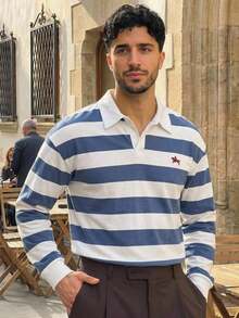 Camisa polo de manga larga casual con contraste de color bordado - Multicolor - Ver 3