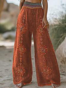 Plus Size - Plus Size - New Spring/Autumn Design Niche High Waist Retro Loose Casual Pants With Random Print Wide Leg - Black - View 8
