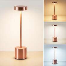 3-Tone Table Lamp Luxurious Bedside Rechargeable Lampshade LED Desk Bedroom Lamp - 玫瑰金 - 查看 10