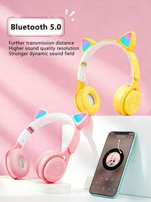Fones de ouvido sem fio com orelhas de gato e iluminação RGB, chip Jelly de baixa latência, Bluetooth 5.0, dobráveis, uso duplo para jogos e música, entrada para cartão TF, bateria de longa duração, ideais para estudantes e jogadores. - Roxo (orelhas de gato) - Ver 3
