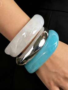 Brazalete asimétrico de resina transparente con diseño geométrico, joyería de brazalete de aleación para mujeres - Multicolor A - Ver 2