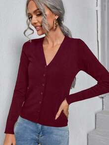 delgado de mujer con botones frontales y estampado de lunares casual - Burdeos - Ver 5