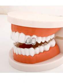 1pc Removable Hip-Hop Style Double Hollow Tooth Grillz Teeth Decoration For Women And Men - Gold - View 4