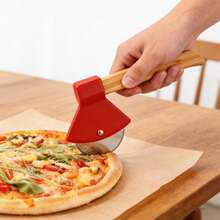 Set Of 4 Pizza Cutters With Bamboo Handles And Sharp Rotating Blades, Perfect For Pizza, Bread, Cakes, And More-Red And Black Color Scheme - View 9