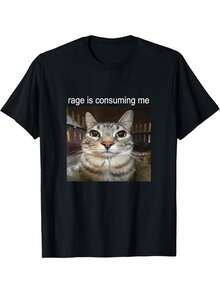 Camiseta con diseño de gato enojado y cara sonriente - Negro - Ver 6