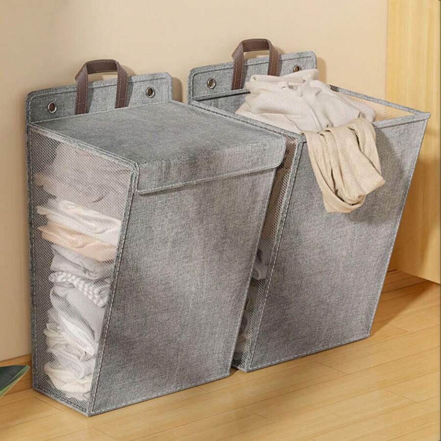 1pc Wall Mounted Fabric Storage Organizer, Foldable Large Capacity Clothes Storage Bag With Mesh Window, Durable Wardrobe Organizer With Handle, Space-Saving Storage Box For Bedroom, Closet & Laundry, Odorless Storage Organizer For Clothes & Linens, Ideal As Holiday Essentials For Home Organization