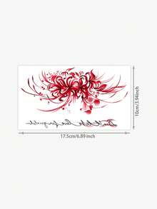 1pc Red Flowers Lily With Handwritten Text Horizontal Temporary Tattoo, A Realistic Tattoo Design With Handwritten Text, Suitable For Travel, Music Festivals, Games, Graduation Gifts, And Lasting For 3-5 Days. - Multicolor - View 2