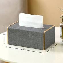 Caja de pañuelos de cuero PU con patrón de mármol y borde dorado - Blanco y Negro - Ver 8