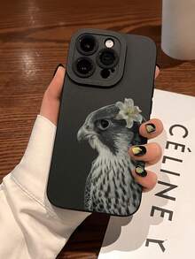 1pc Falcon Pattern Fashionable Personalized Cool Style Gift For Friends, Family, Yourself, Couples, Black Matte Soft Protective Case Compatible With Apple, - Black - View 1
