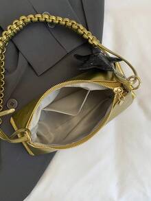 1pc Women's Shoulder Bag, Unique Strap Design, Shoulder Baguette Bag, With Star Charm Accessory - Gold - View 5