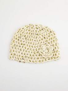 1 chiếc mũ len beanie dệt kim đục lỗ đính sequin hoa màu be phong cách thời trang đường phố thanh lịch cao cấp - Nhiều màu - Xem 3