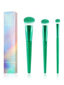 ronshadow Bộ 3 cọ trang điểm cán vân da cá sấu thiết kế góc nghiêng - Cọ đánh nền + Cọ má hồng + Cọ chi tiết phấn mắt, sợi kép siêu mềm dễ tán, kèm hộp quà sang trọng, cọ mỹ phẩm cầm tay tiện lợi - Nhiều màu - Xem 10