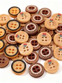 100pcs Wood Grain Texture Resin Buttons, 4-Hole Round Design, 0.453 Inch, Minimalist Versatile For Shirts, Dresses, Jackets, Coats, Clothing DIY Sewing Accessories (Mixed Set) - Wood Grain - View 1