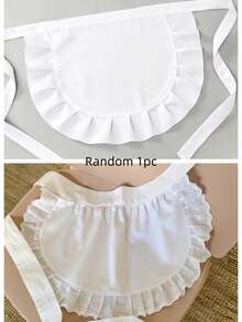 1pc White Apron, Elegant And Practical Short Apron, Minimalist White Waist Apron [Random Delivery Of Lace Trim Or Ruffle Hem Styles] - Multicolor - View 9