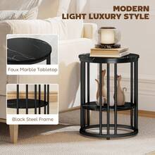 Set Of Two Marble-Effect Coffee Tables - Black - Black - View 6