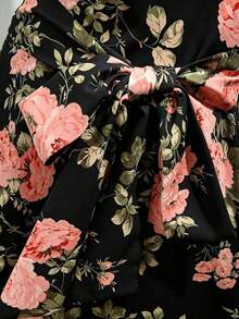 CURVE Vestido floral sin mangas con lazo en la cintura para mujer de talla - Negro - Ver 5