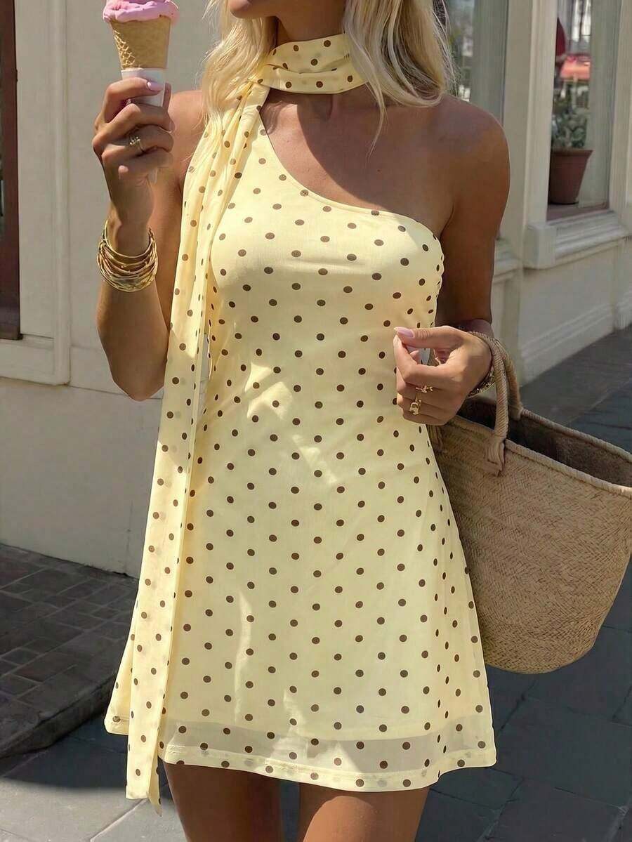 Vestido casual mini de lunares para mujer, adecuado para fiestas y salidas 83SN - Amarillo claro - Ver 1