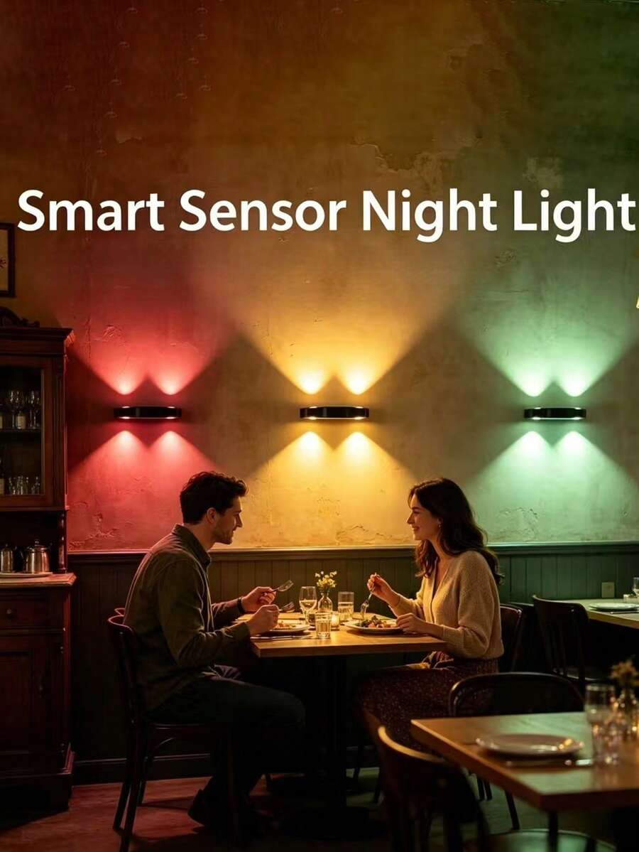 1pc New Smart Motion Sensor Bedside Light, Wireless Installation, USB Rechargeable, Auto-Dimming Bedroom Light For Hallway, Bathroom, Closet, Decorative Ambient Lighting - Multicolor - View 1