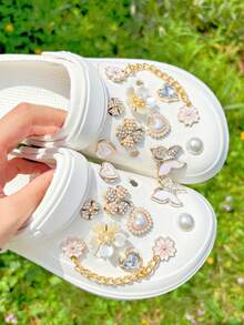 18pcs Gold-Tone Rhinestone Chain Shoe Accessories, Suitable For Sandals, Garden Shoes, Detachable Shoe Decorations - Small Gold Chain - View 3